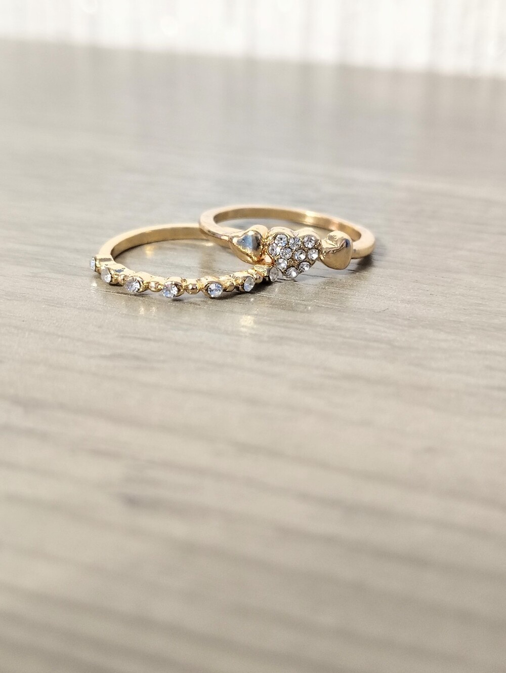 Gold Crystal Heart & Band Ring Set
